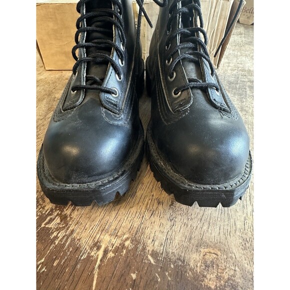 BLACK LEATHER LACE UP SKI HUNT MOUNTAIN BOOTS USA VINTAGE  8 1/2 E - Picture 2 of 8